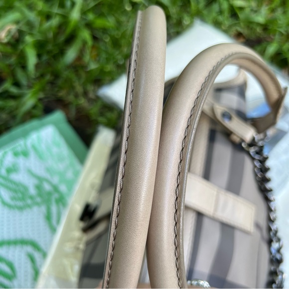 Authentic Burberry Smoked Check Satchel Beige Grey And Leather Bartow Bowler Bag - Picture 6 of 15